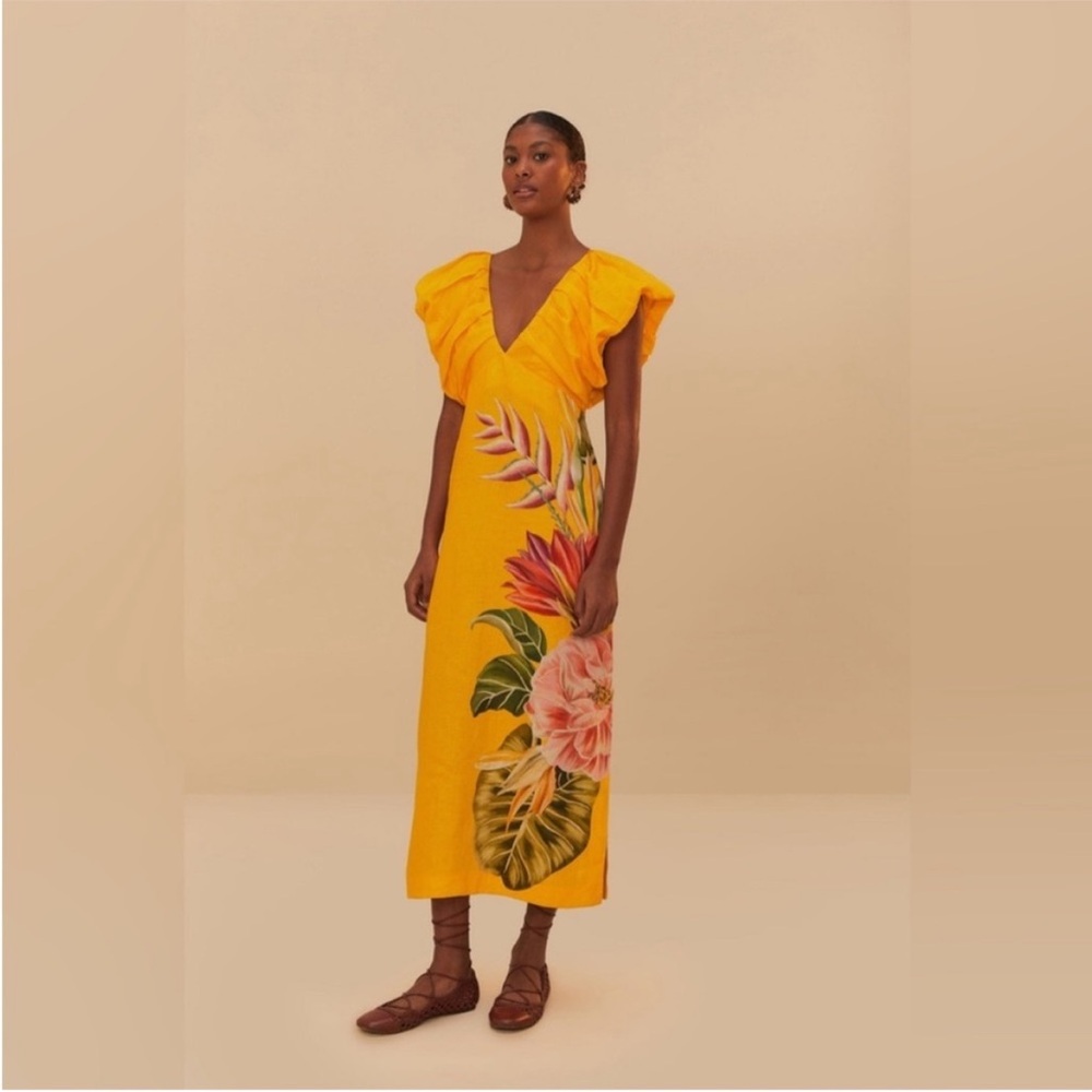 FARM Rio Spring Awakening Euroflax Premium Linen Midi Dress - Picture 3 of 11